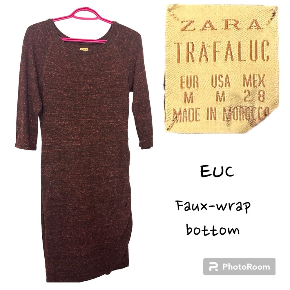 Zara Trafaluc casual faux-wrap bottom rusty orange/red heathered body con